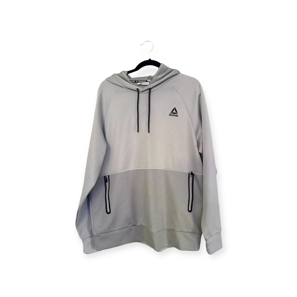 Reebok Mens Gray Hoodie Size large Hooded Sweatshirt Pockets New Without Tags